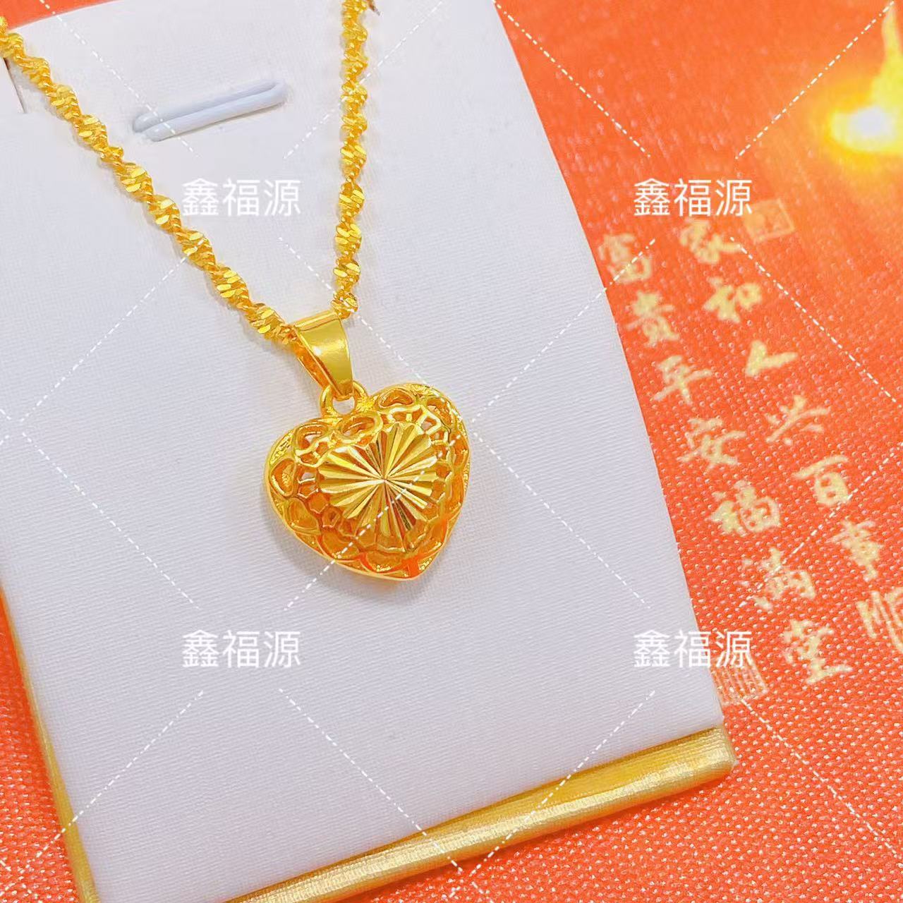 铜合金项链 新款双面镂空爱心女士项链经典百搭水波纹50CM锁骨链