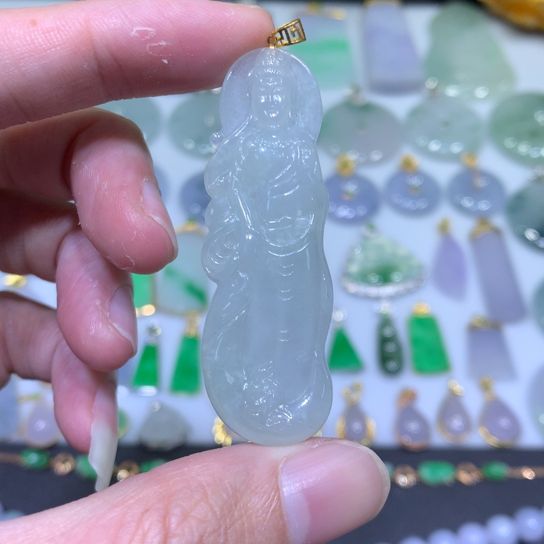 翡翠吊坠(不含链)18K金镶嵌