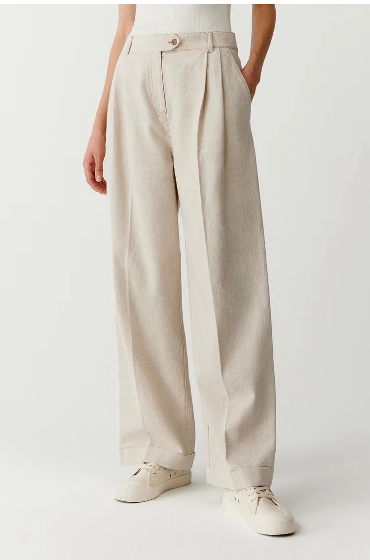 Z亚麻夏季休闲裤高腰直筒裤薄款透气直筒裤简约百搭时尚牛仔裤