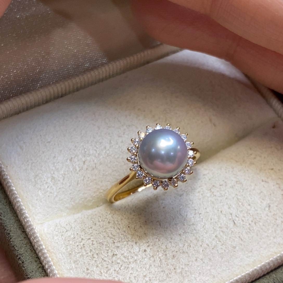 海水珍珠戒指银S925镀金镶嵌