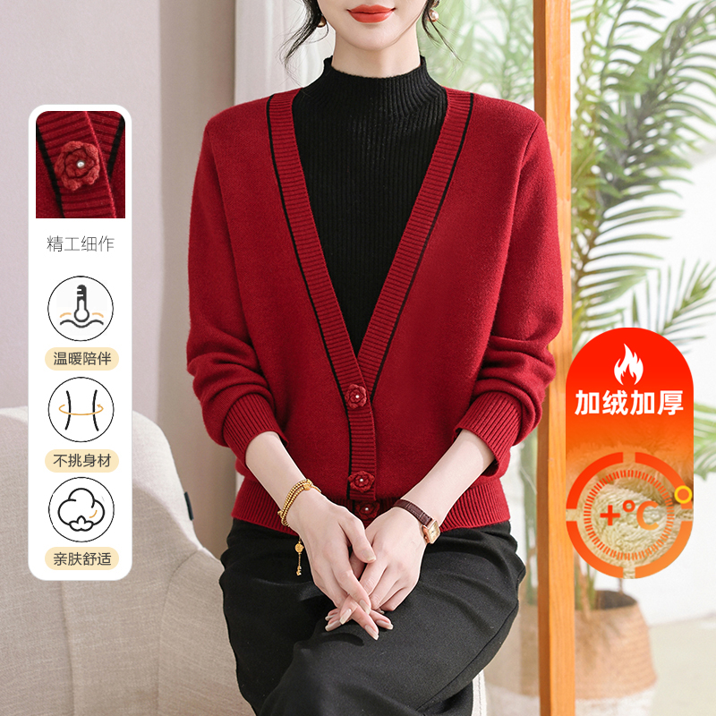 【简狐】年轻妈妈加绒加厚冬季时尚针织衫ZB25DDSL1981妈妈装羽绒服