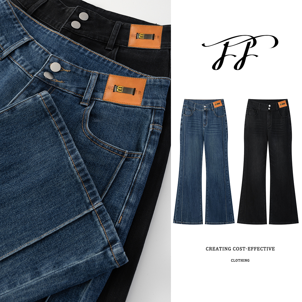 单裤+加绒-芳芳微胖定制-高腰喇叭裤显瘦牛仔裤女装F3028