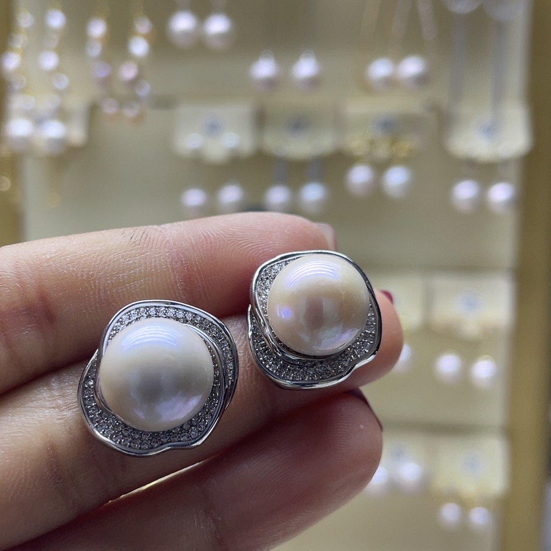 淡水珍珠耳饰银S925镶嵌