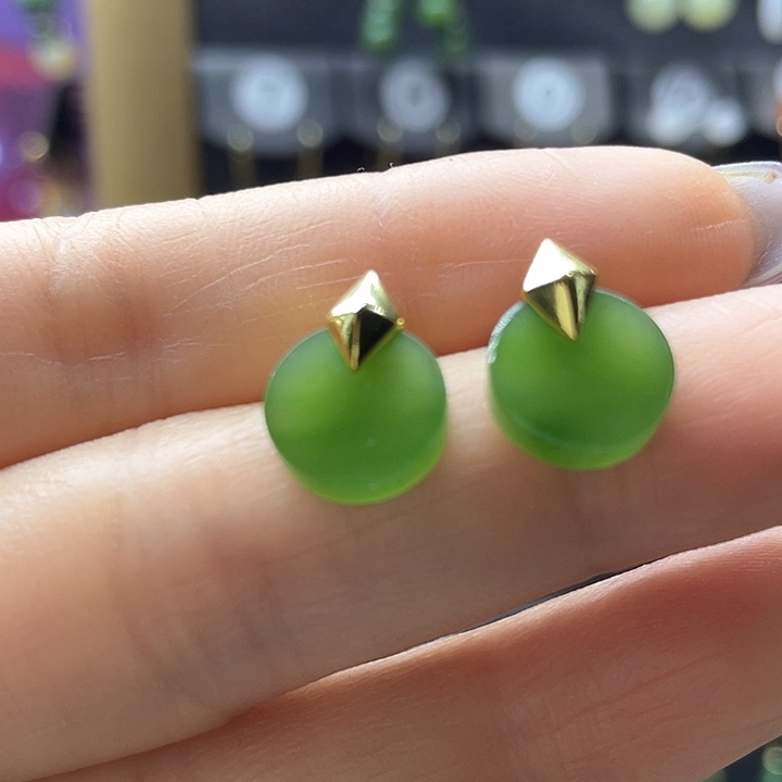 和田玉耳饰银S925镀金镶嵌