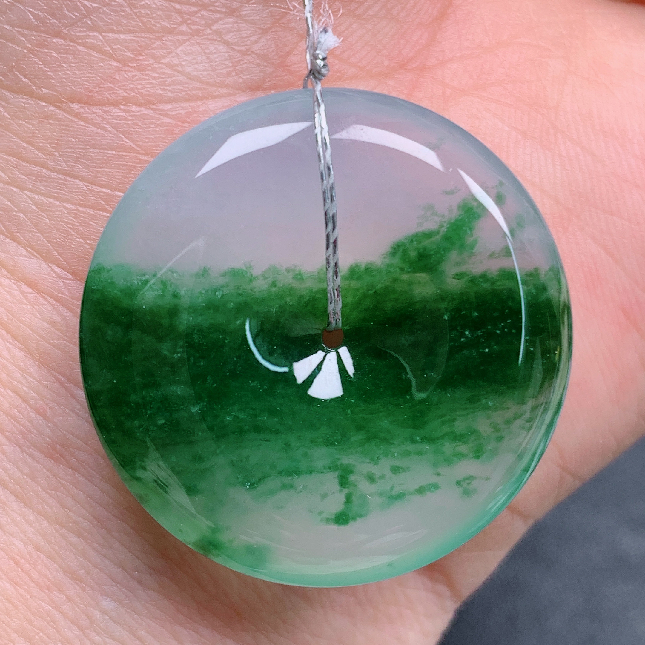 天然缅甸翡翠A货高冰飘花平安扣气质精美尺寸31.3*5.8 463