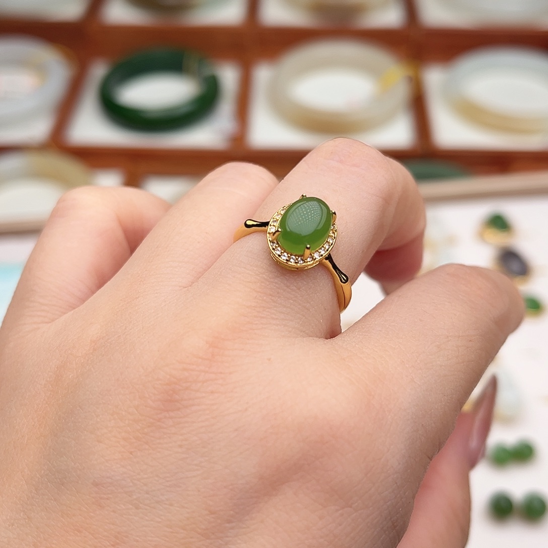 和田玉银S925镶嵌戒指