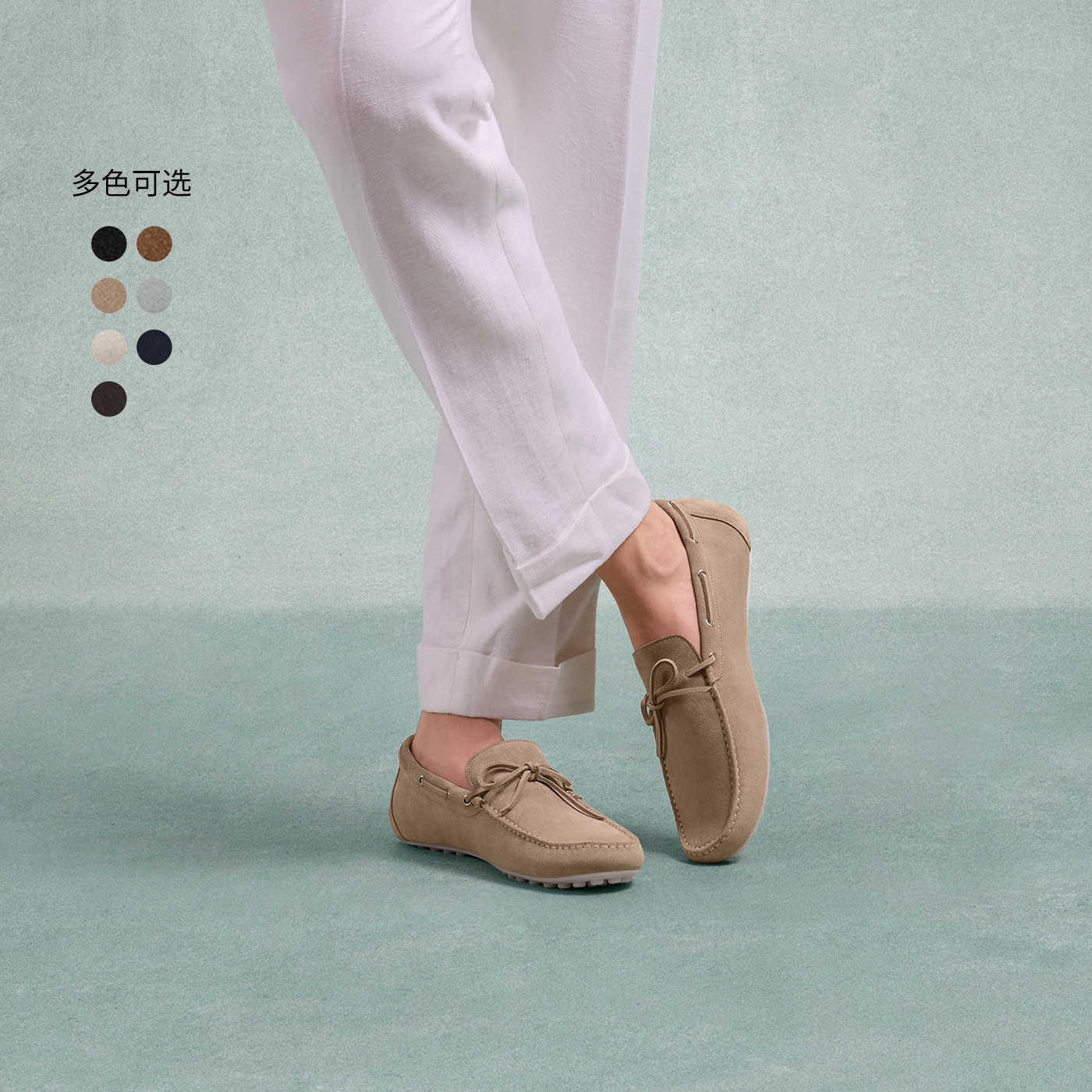 ThomWills豆豆鞋男真皮蝴蝶结乐福鞋反绒牛皮休闲皮鞋通勤夏季