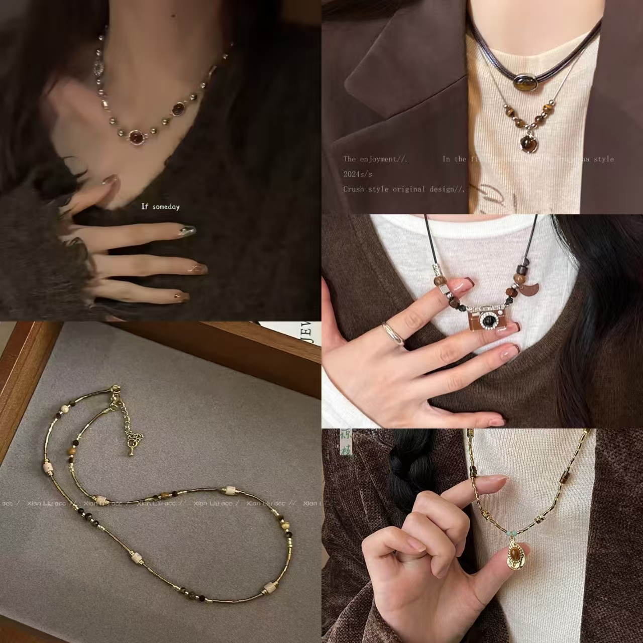 合金项链  Even一雯【虎眼石项链】款式随机秋冬复古叠戴中古配饰
