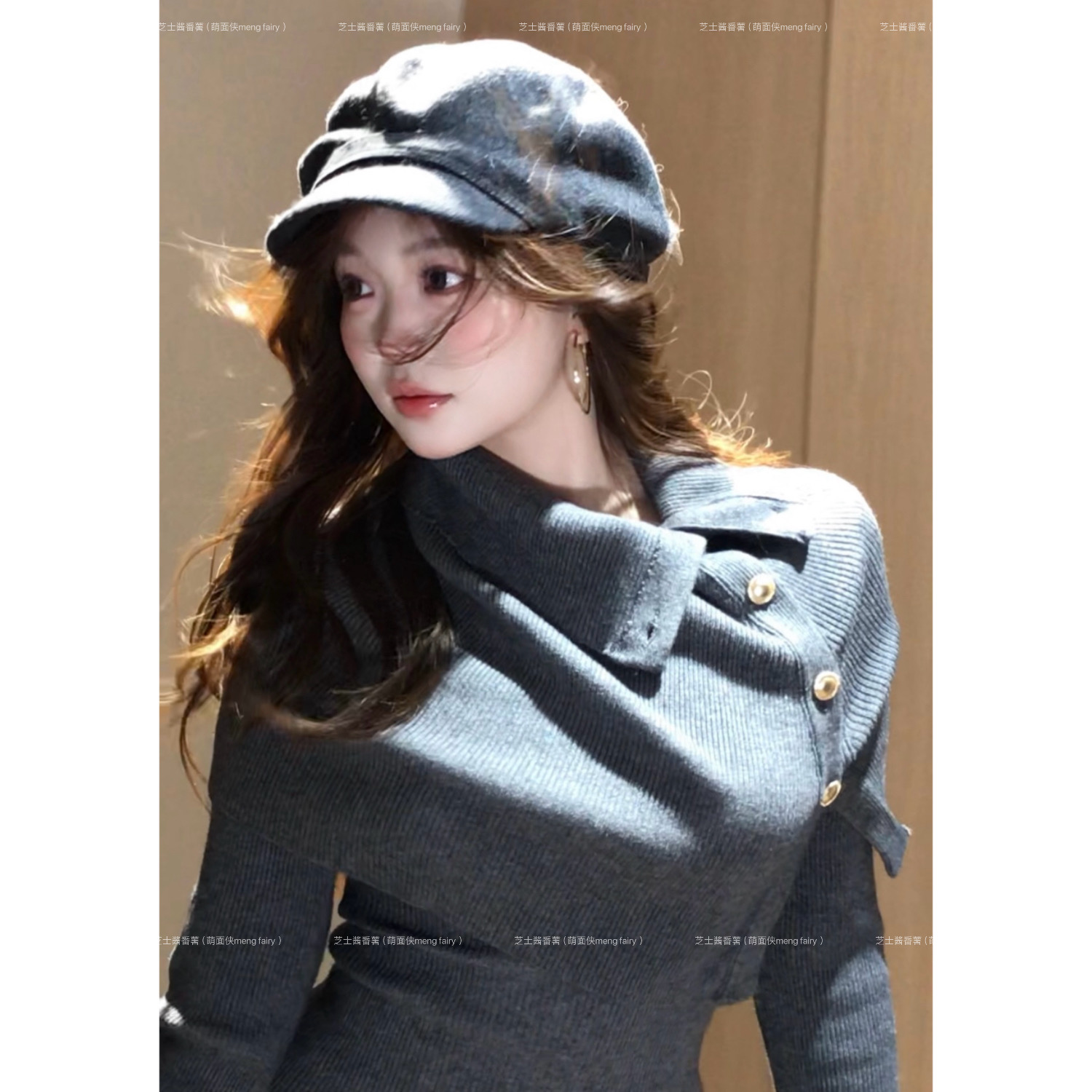 萌面侠现货【时髦叠穿】可拆卸披肩上衣两件套出游服装女5890流光风