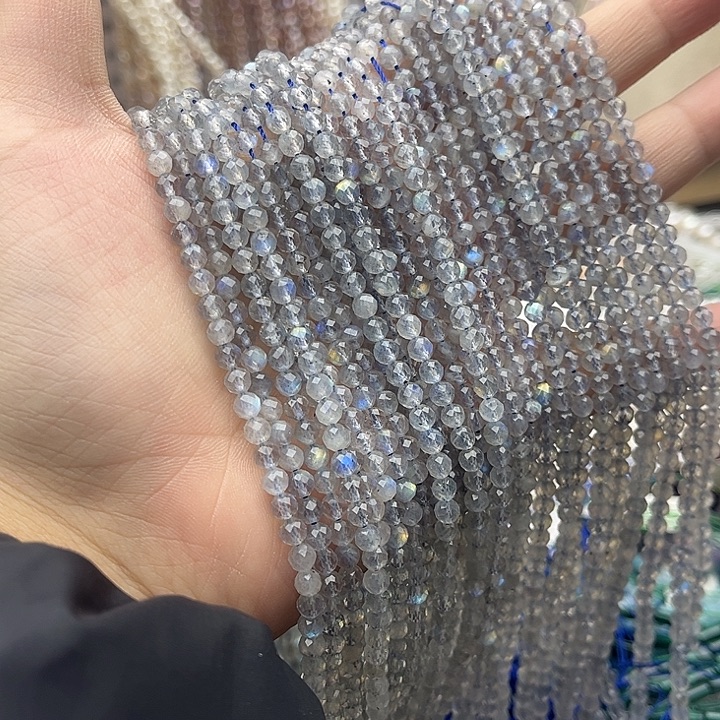 玛瑙/玉髓未镶嵌珠宝半成品一条4mm左右灰月光刻面