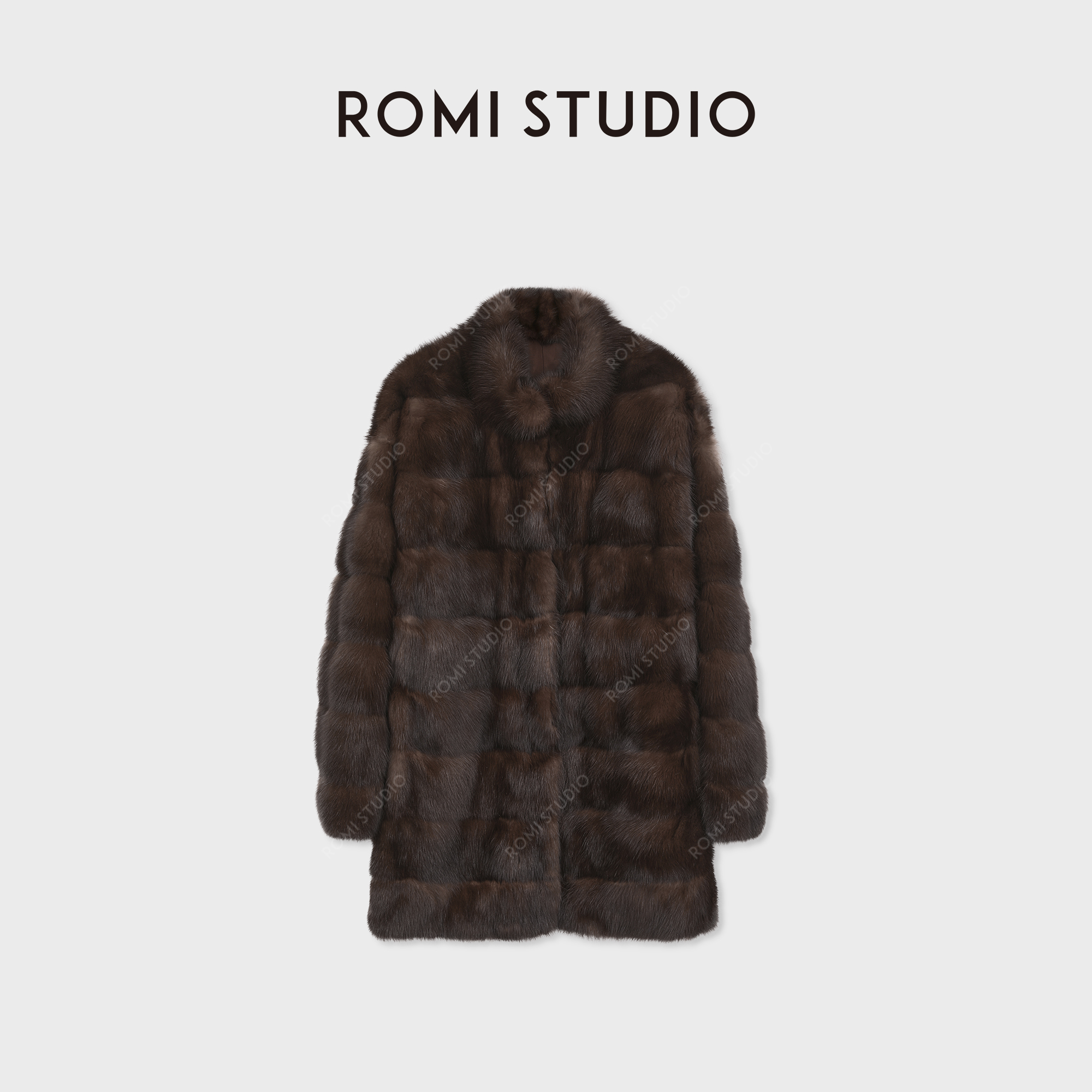 ROMI STUDIO俄罗斯进口稀有紫丨貂横排中长貂毛皮外套 RWCWWG7024