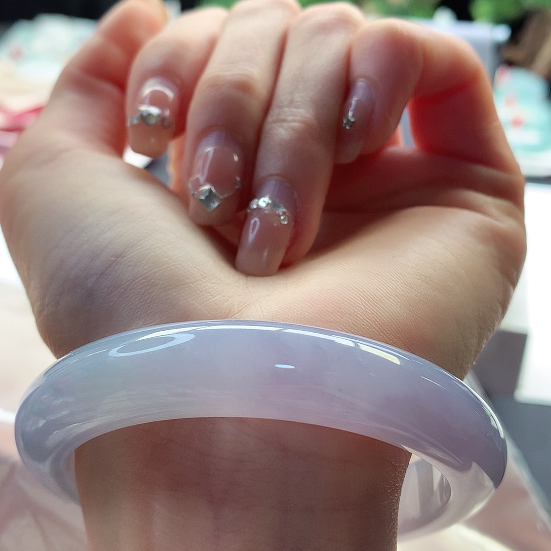 翡翠手镯未镶嵌天然翡翠57-58梦幻紫高级款种色兼备