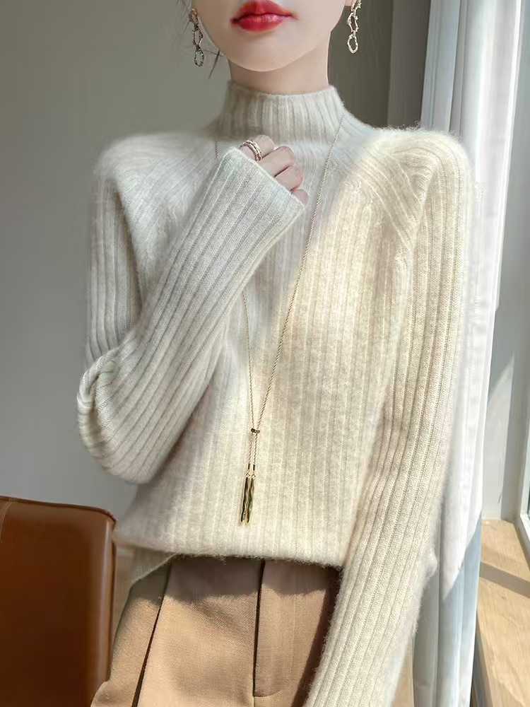 2025女秋冬半高领毛衫时尚修身套头百搭长袖