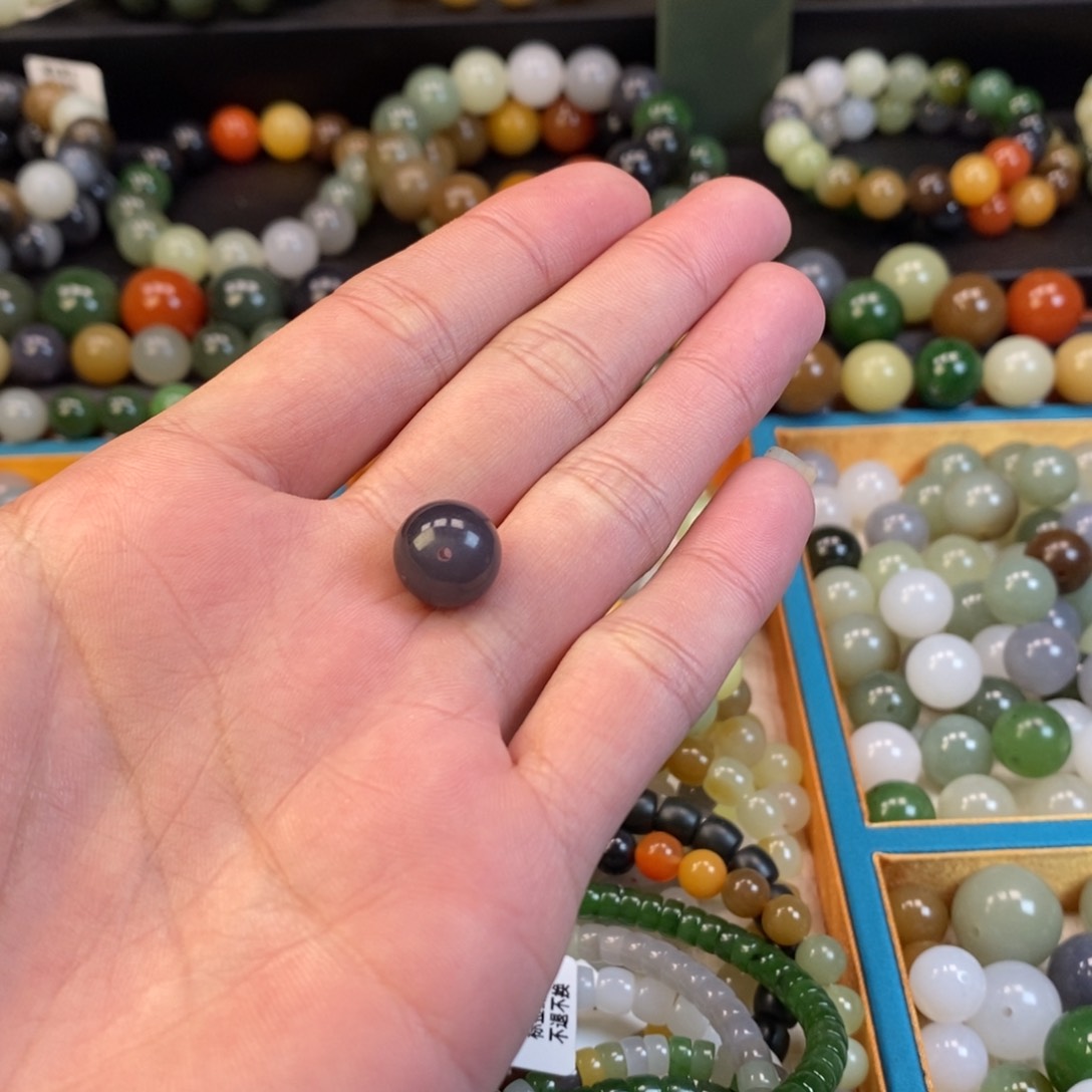 和田玉手串未镶嵌卡12烟紫单珠