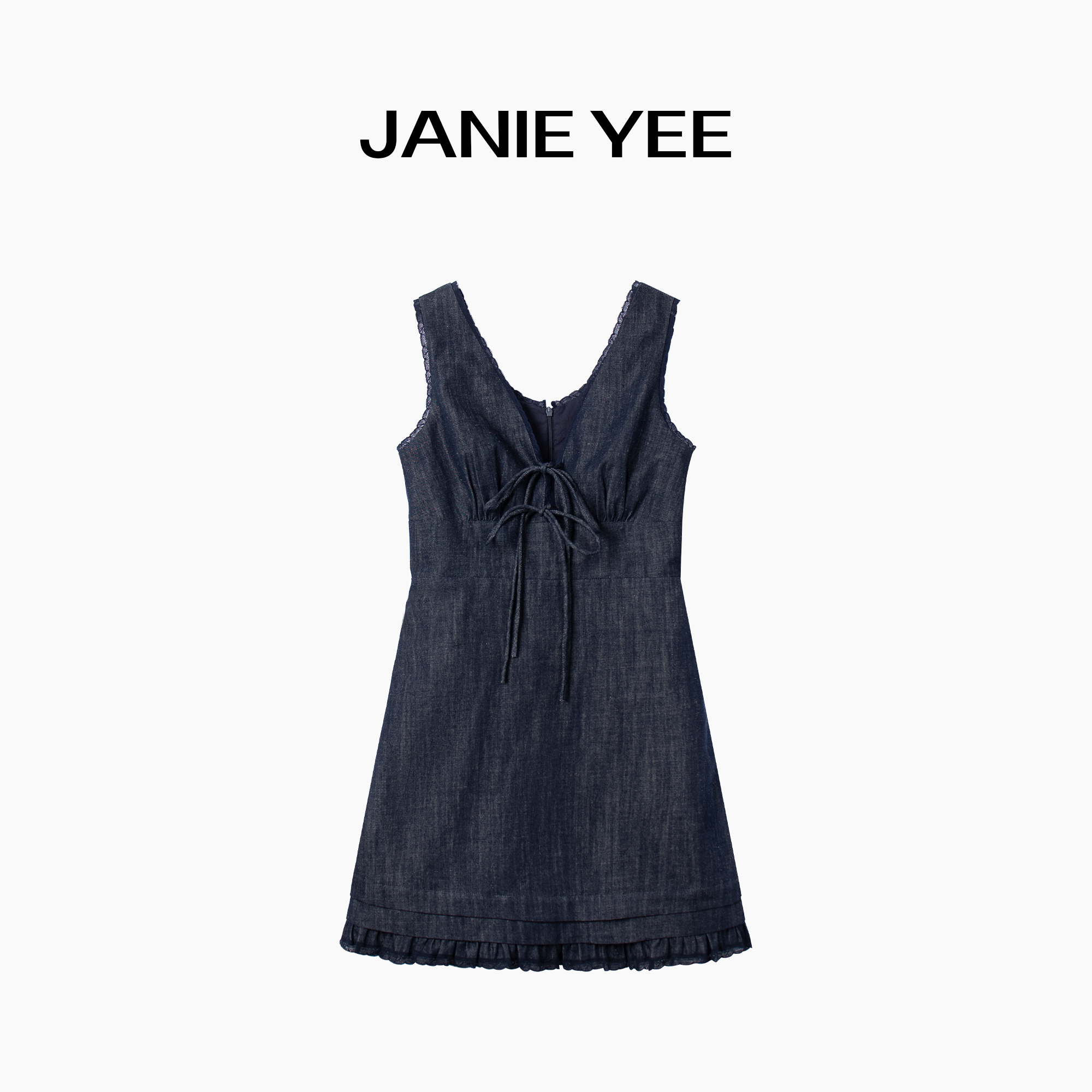 Janie Yee“法式丹宁” 亚麻棉老钱休闲度假短款无袖连衣裙 25A2330
