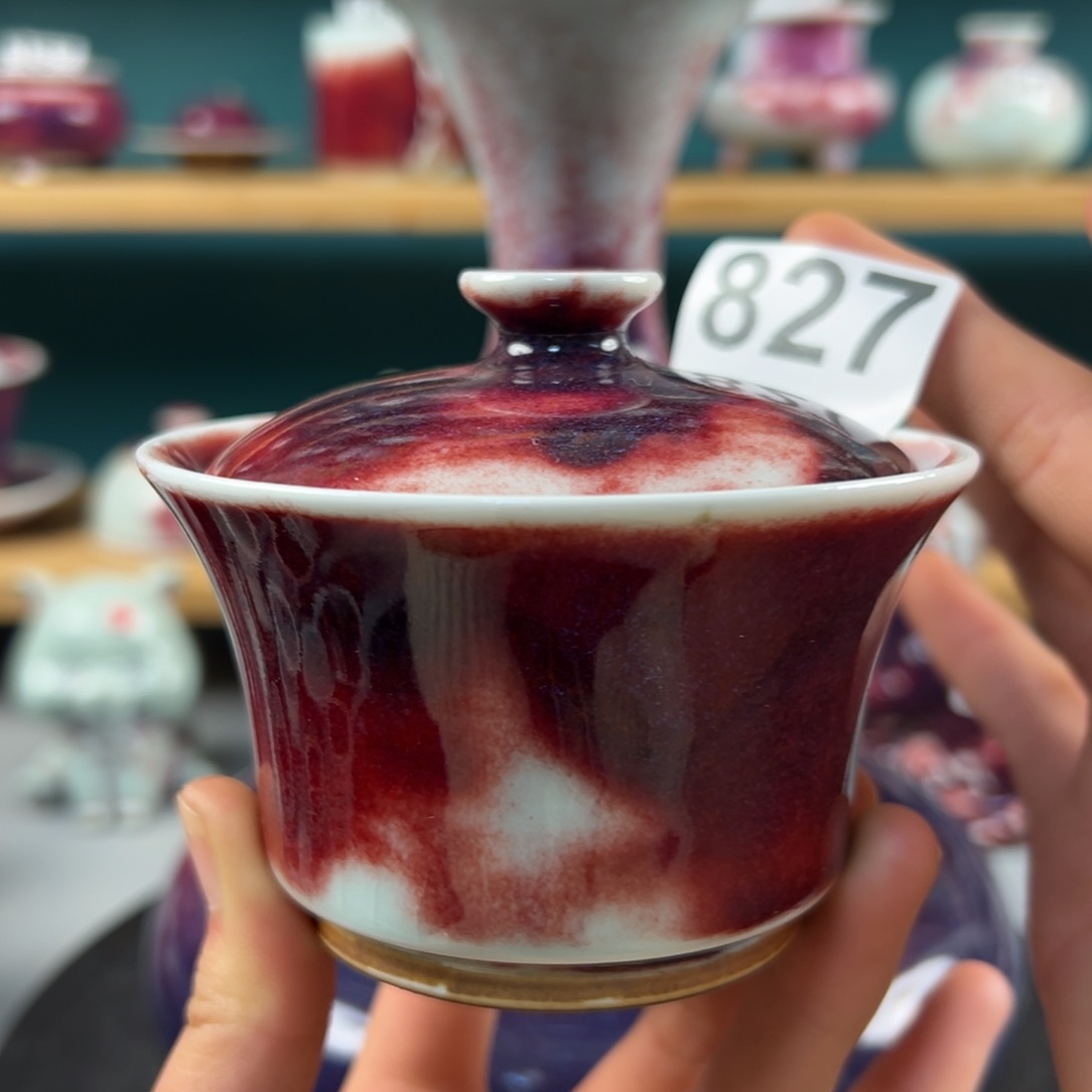 瓷片微瑕二才盖碗玉石釉纯手工