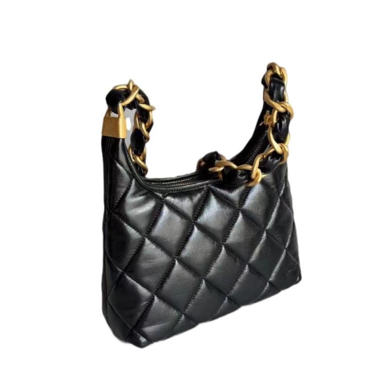 【丽姐】轻奢豪华时尚潮流女士斜挎24Ahobo黑色菱格休闲单肩斜挎包