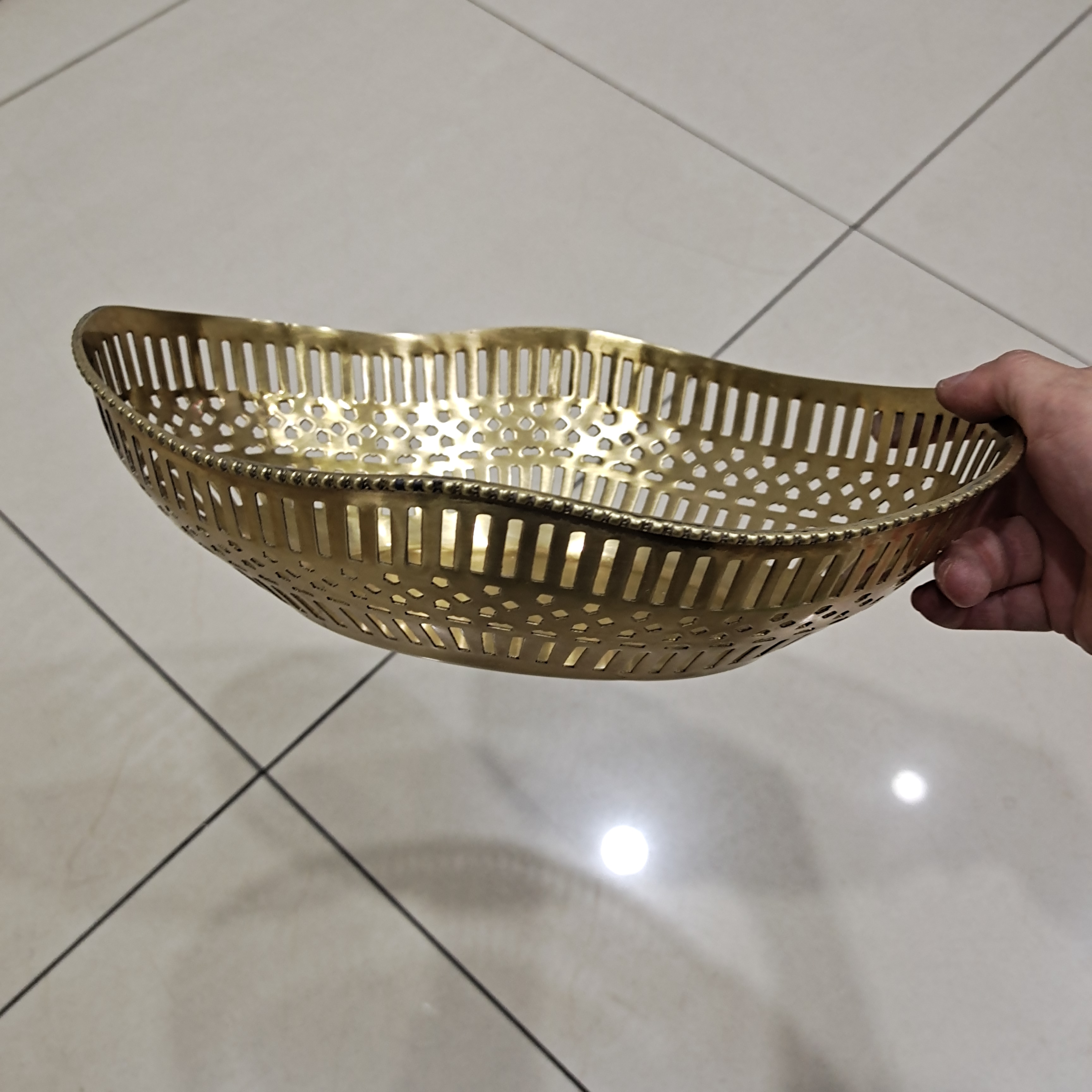 27*18*8镂空果盘果篮印度进口纯铜点心盘瓜子盘