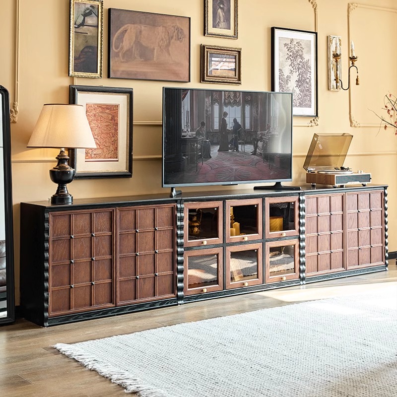 客厅棋巧柜法式中古风实木电视柜模块组合展示柜骨骼线复古落地柜