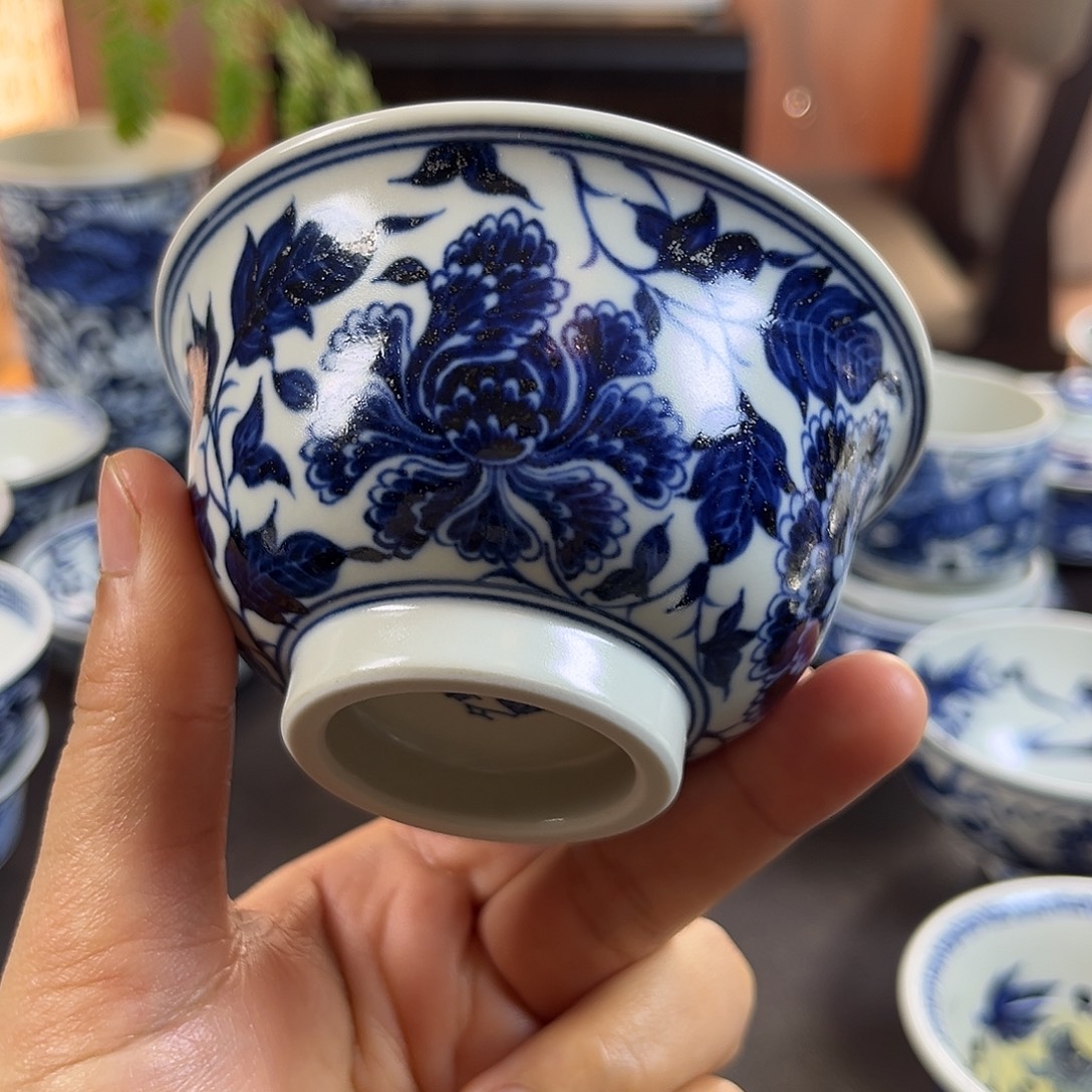 朝岚夕霞仿至正元青花原矿釉烧制全手绘主人杯