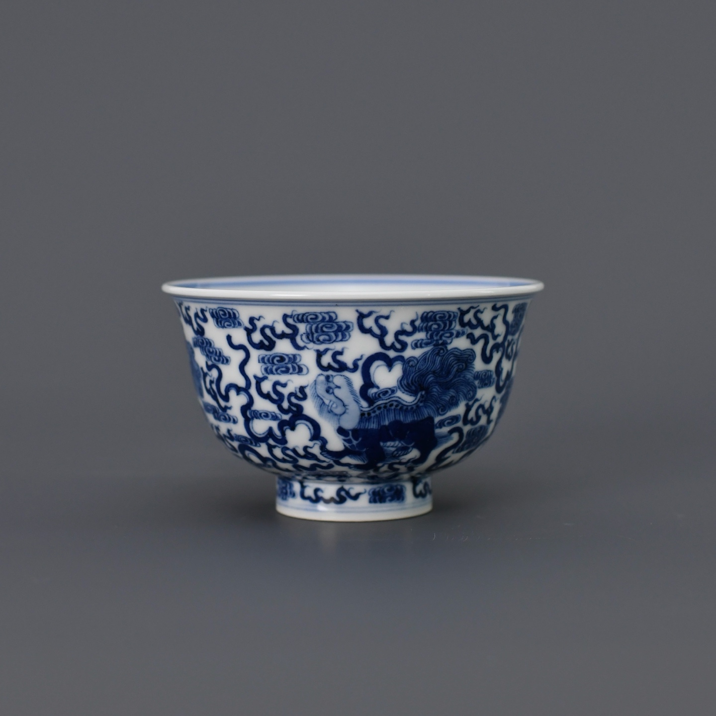 景德镇小雅青花事事如意狮子杯文人风陶瓷高端名窑珍藏茶杯