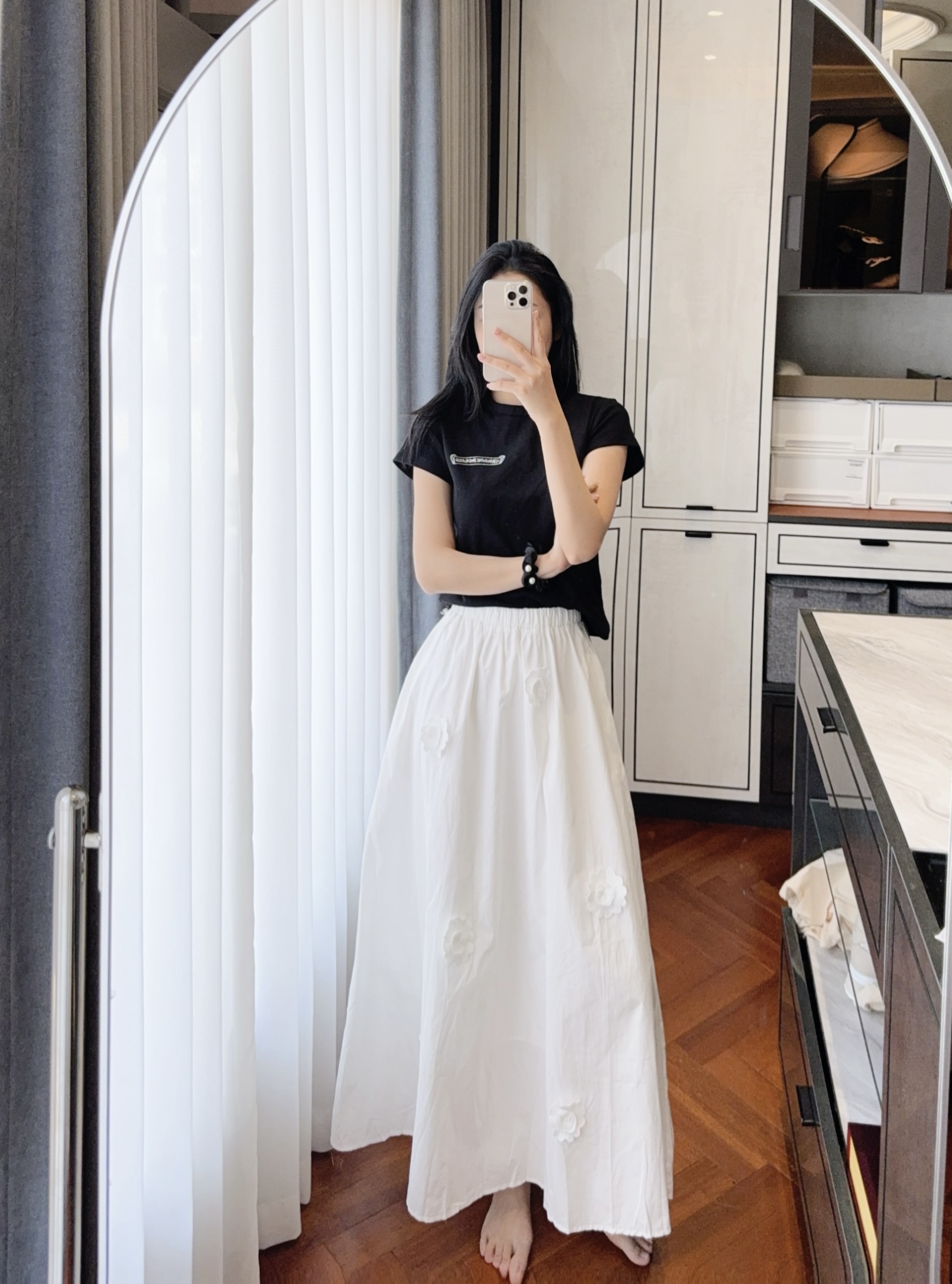 2025年春夏棉布刺绣花朵A字大摆半身裙