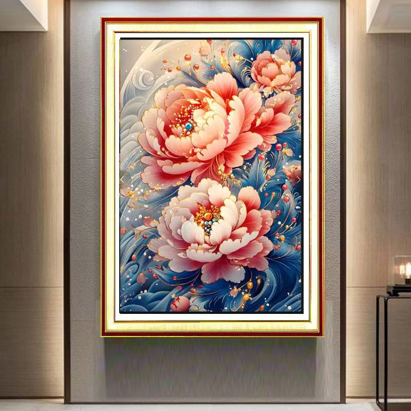 【彩珠绣】满绣全珠绣十字绣花开富贵牡丹卧室新款竖版串珠绣