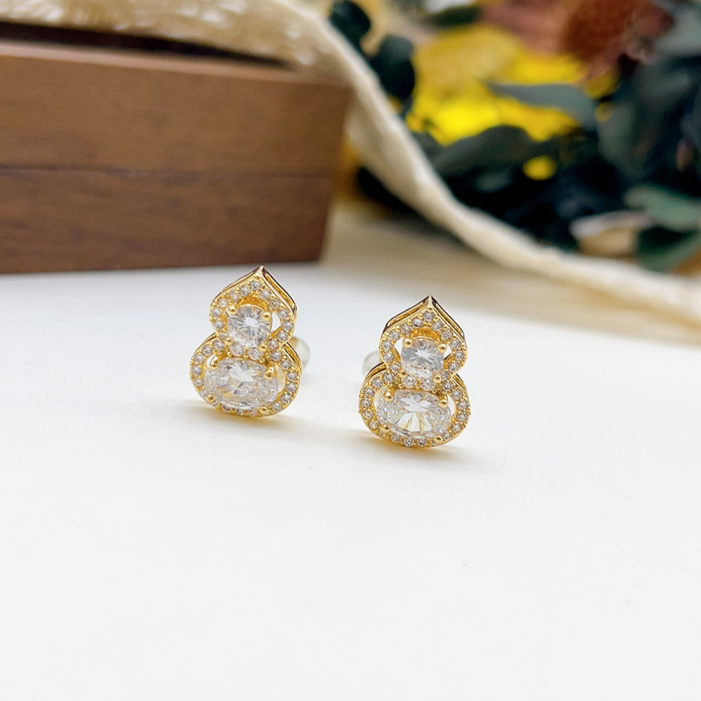 铜合金仿水晶耳饰 耳夹 02724 好啊商店 水J微镶葫芦耳夹-金色