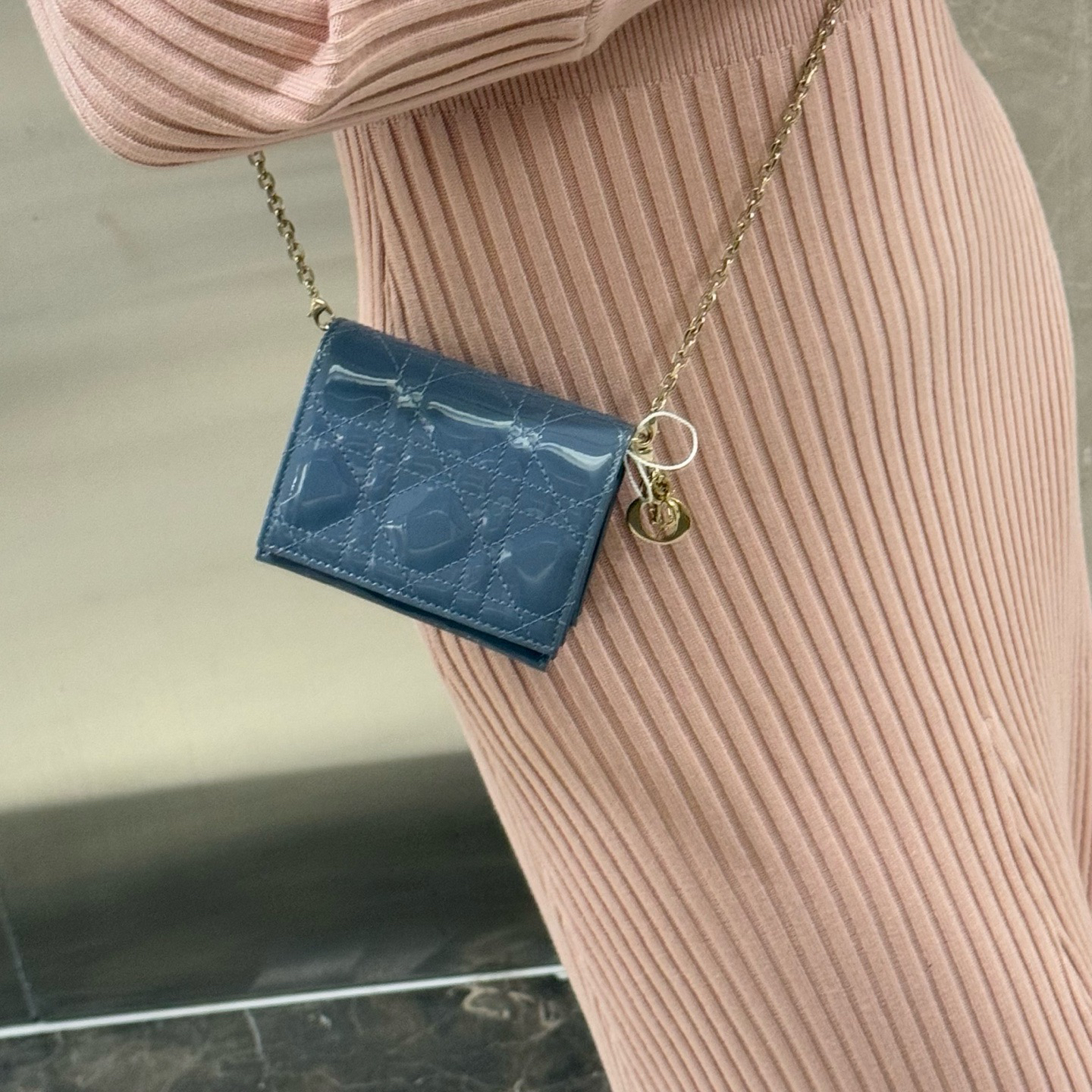 95新 DIOR/迪奥 dior深蓝色漆皮卡包链条包