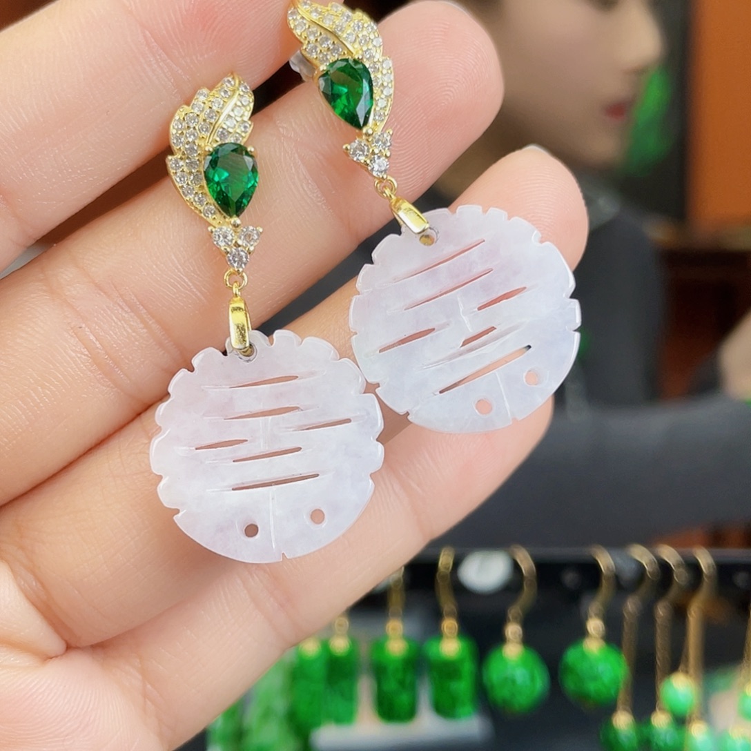 翡翠银S925镶嵌耳饰