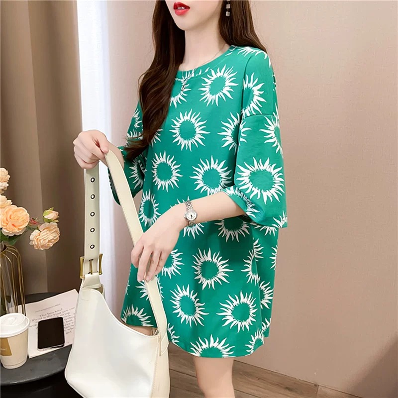 2025夏新款t恤洋气韩版小众时尚短袖女宽松中长款大码女装上衣