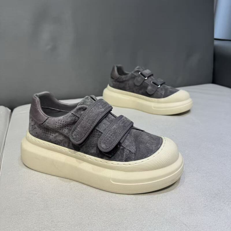 2025秋冬新款男士魔术贴反毛皮大头休闲鞋厚底增高时尚百搭板鞋