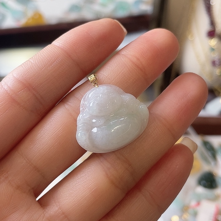 翡翠颈饰18K金镶嵌佛公