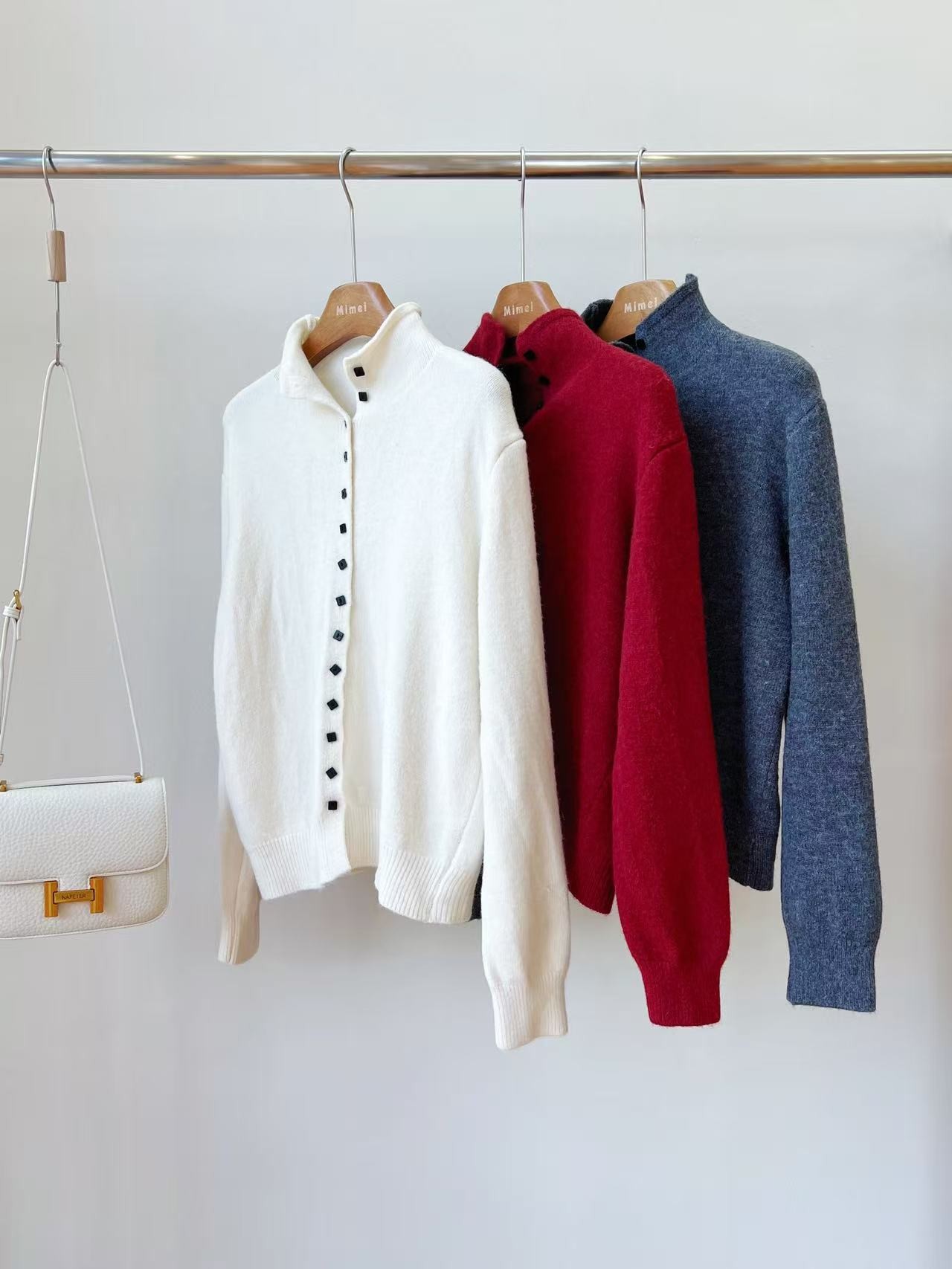 【MIMEI】简约气质迷人高领开衫女秋冬立领多扣外穿毛衣针织外套309