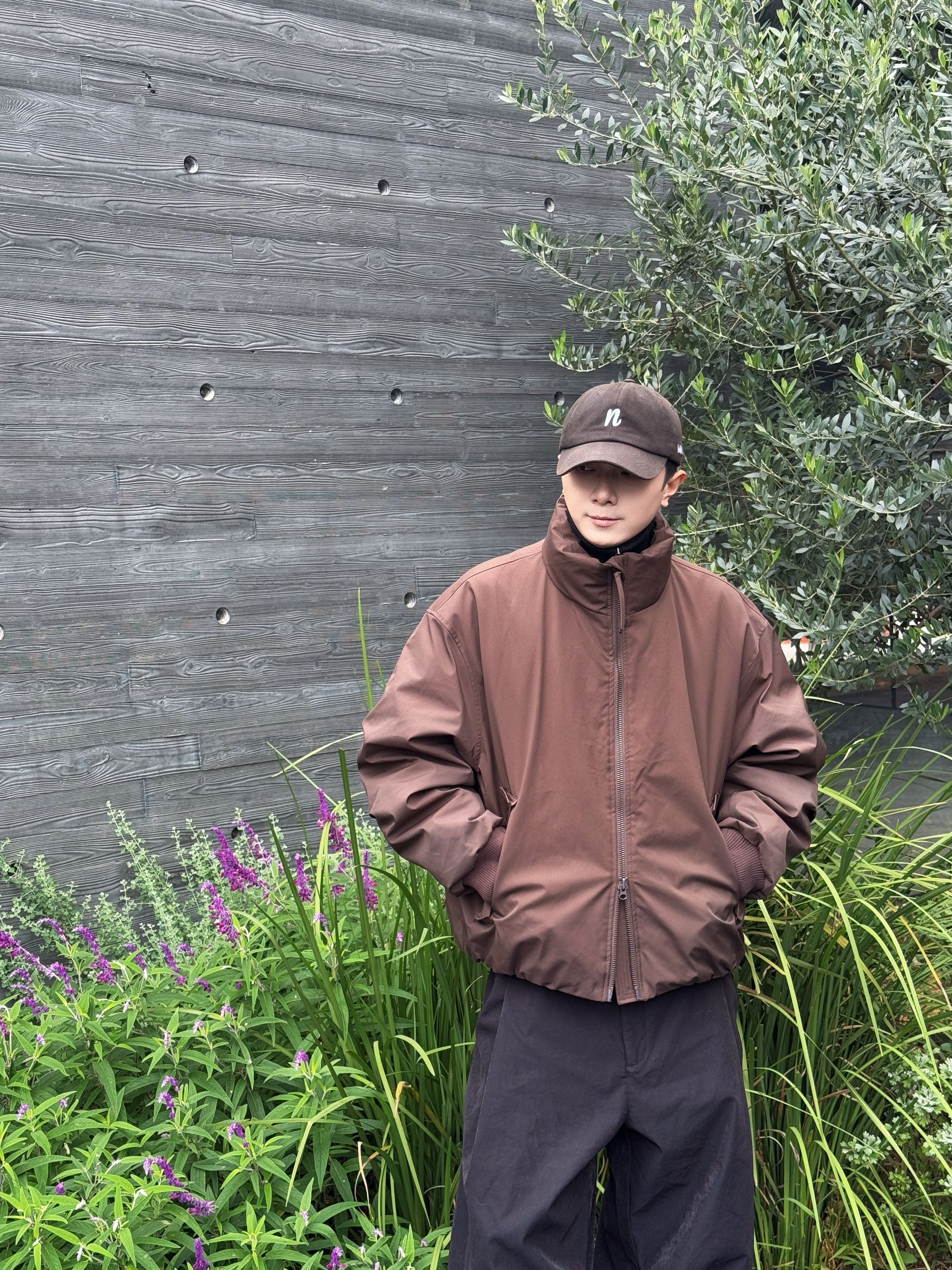 TIDE SINK 立领防风咖色轻薄保暖工装风双拉链长袖鹅绒外套