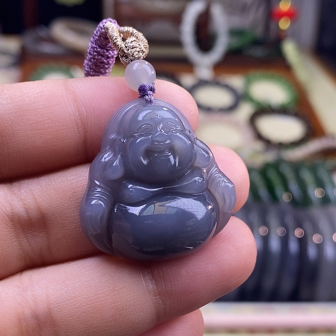 未镶嵌和田玉挂件烟紫老料浓紫佛公吊坠