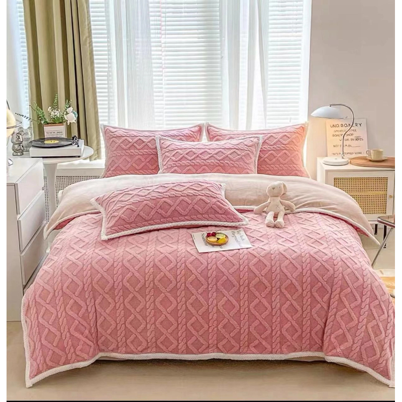 秋冬新款】 粉色塔芙绒提花AB面被套.加厚.柔软 家用.超柔.保暖