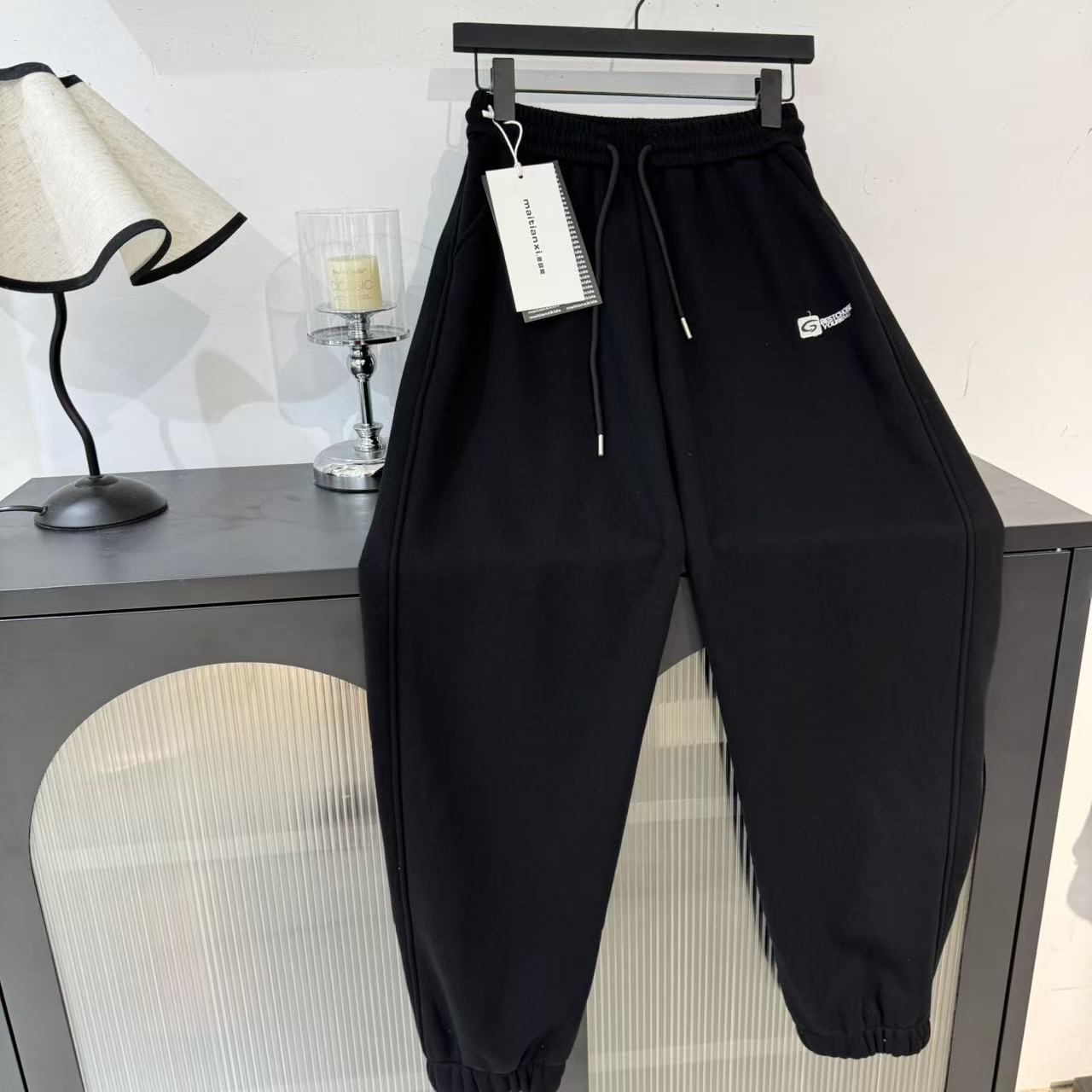 橙子家  字母G刺绣加绒加厚潮牌针织裤