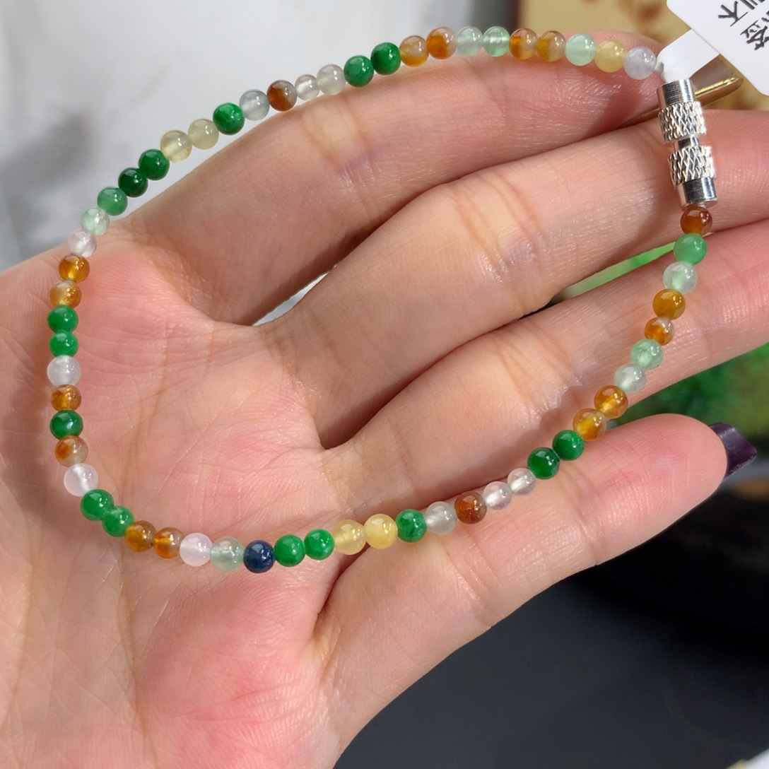 翡翠未镶嵌手串卡3胶润多宝小米手串