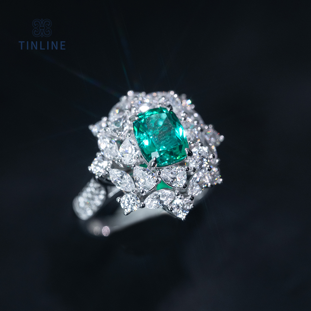 TINLINE 培育祖母绿「岚翠」戒指吊坠两用款哥伦比亚木佐绿时尚高级