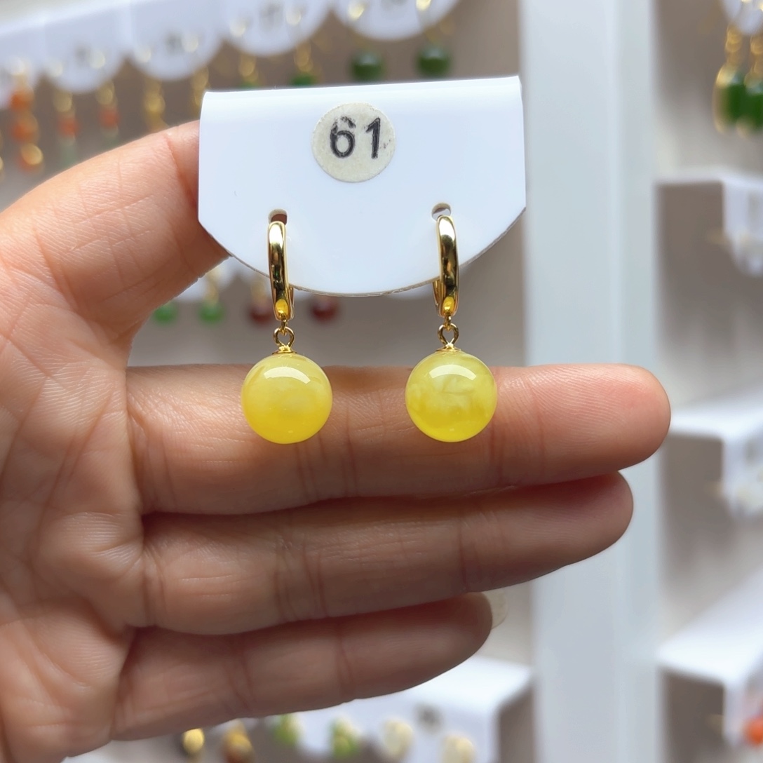 蜜蜡耳饰银S925镶嵌蜜蜡