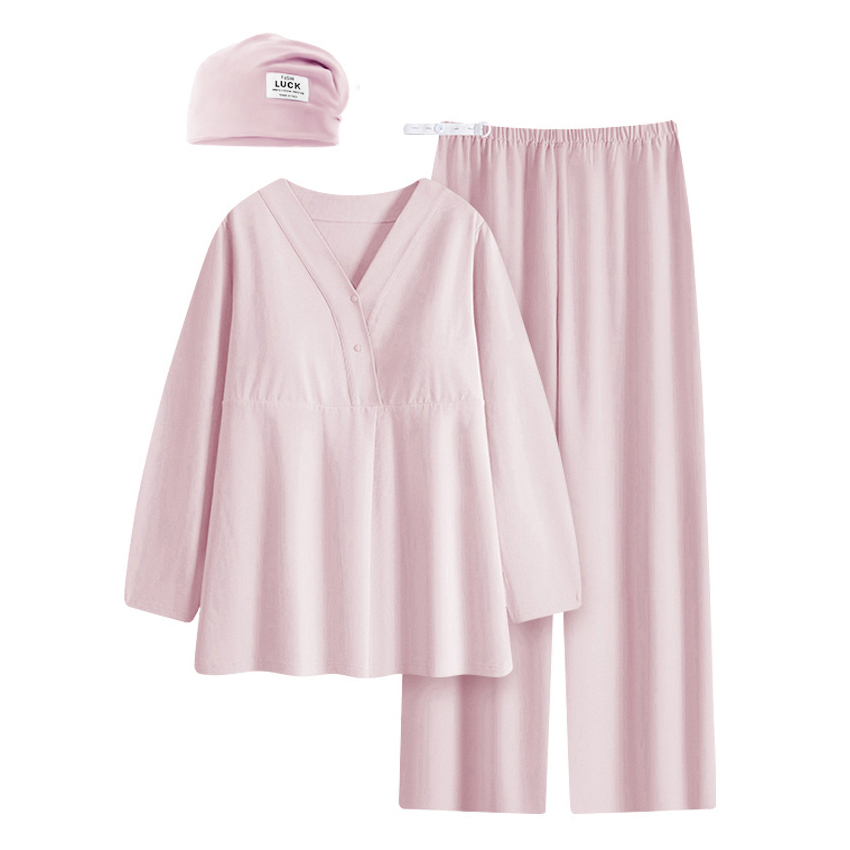 A类纯棉秋冬哺乳衣-带胸垫月子服产前产后产妇孕妇大码长袖家居服