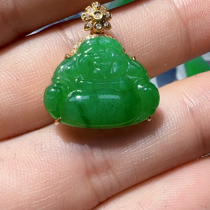 翡翠挂件18K金镶嵌翡翠