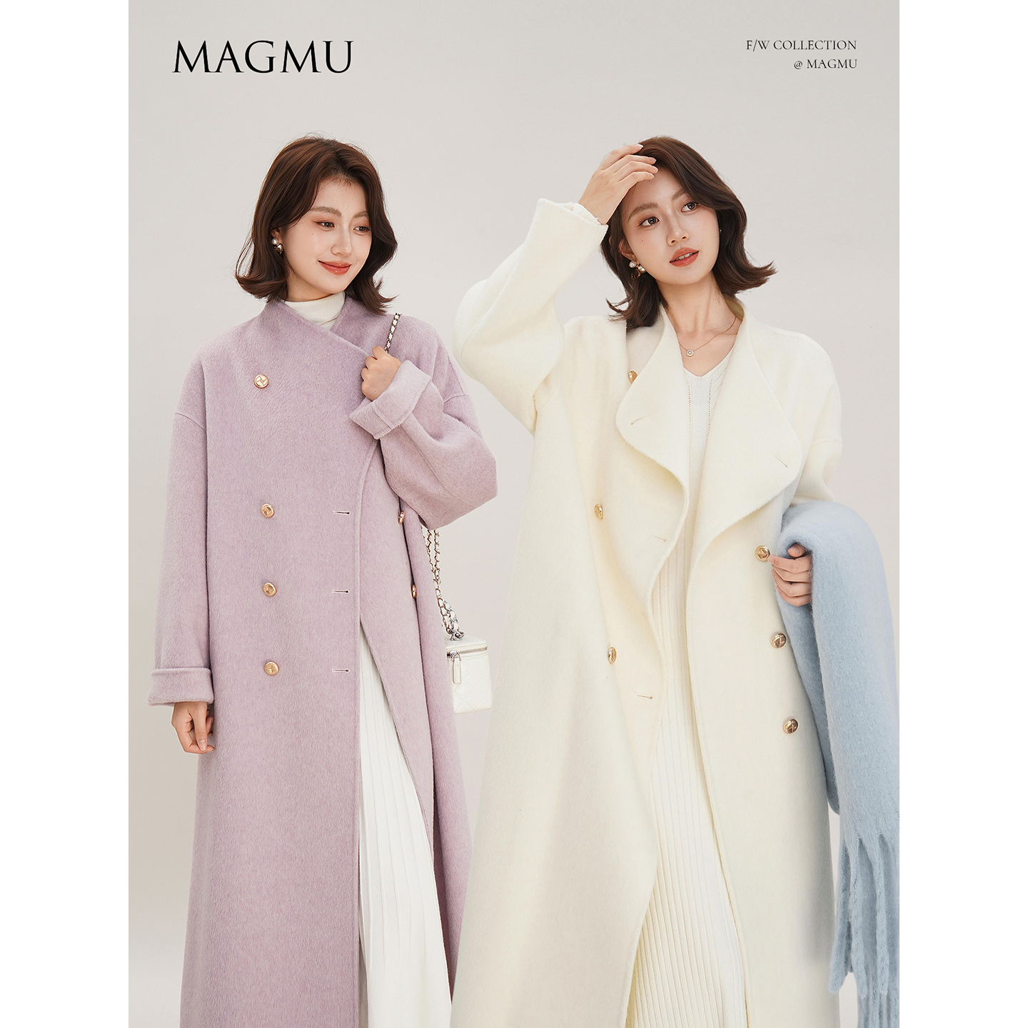 【梦续】新款金属扣秋冬时尚双面羊毛大衣100%羊毛大衣女秋冬高级感