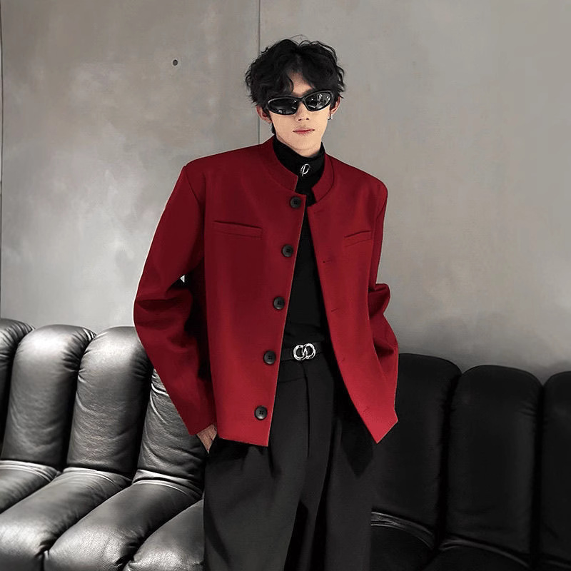 网红美式高街正肩短款西装夹克外套高级感穿搭cleanfit媳妇男生款