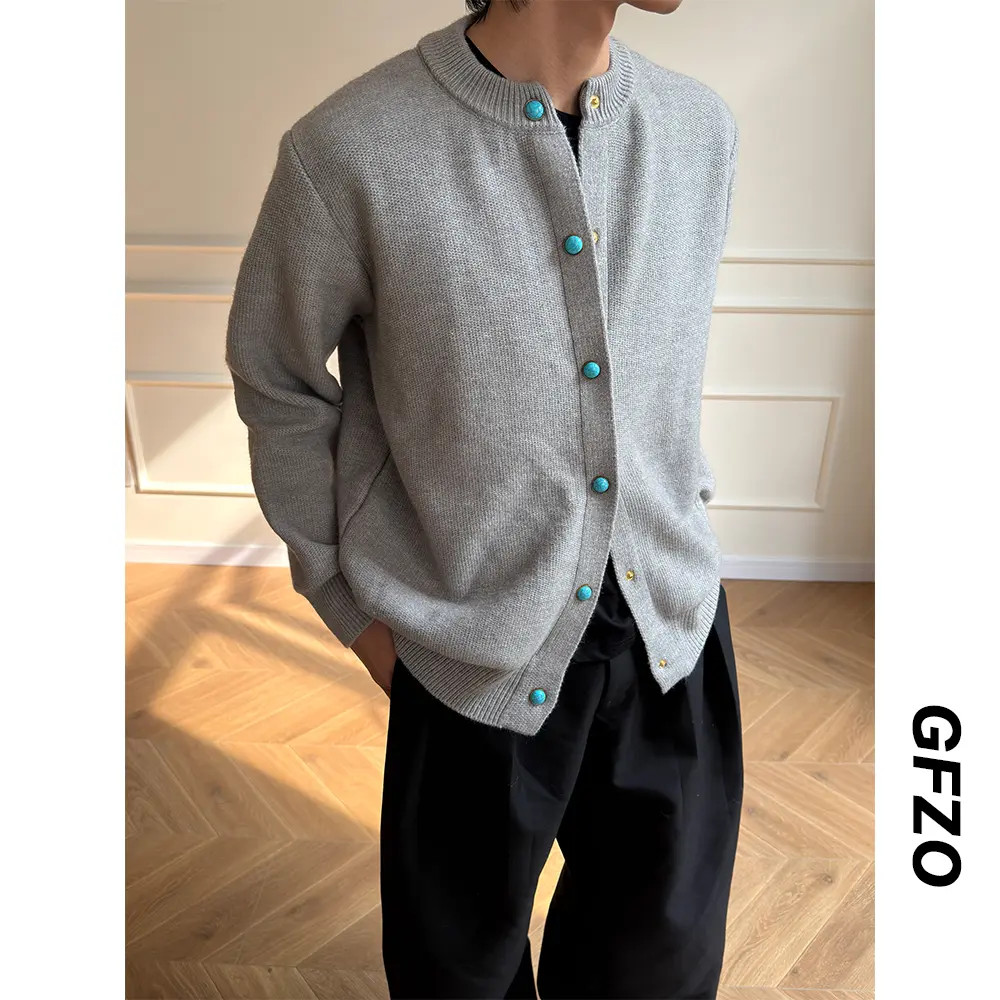 秋冬老钱风开衫外套男美式休闲亨利领针织衫毛衣松弛感小外套线衣