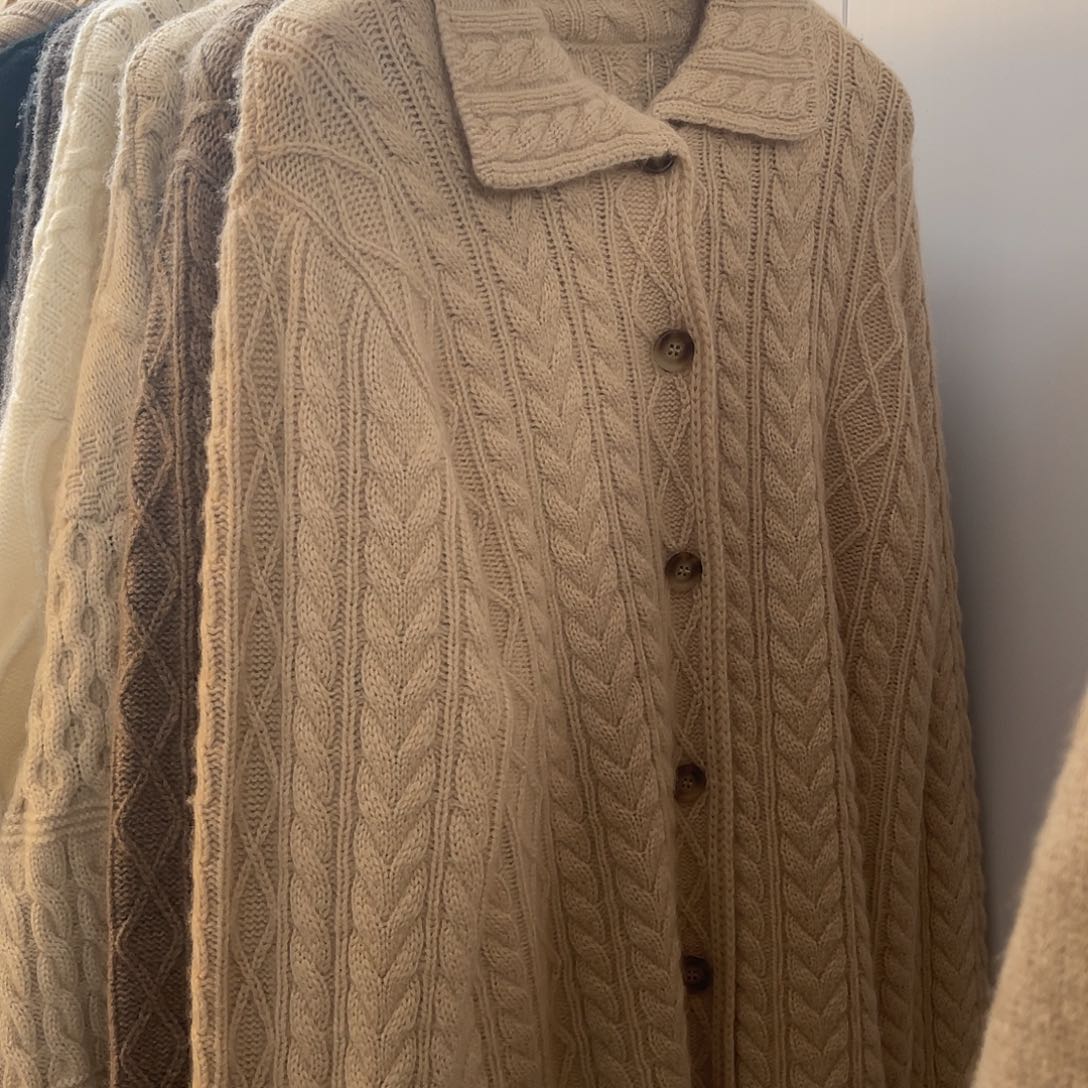 Polo领纽花羊绒开衫