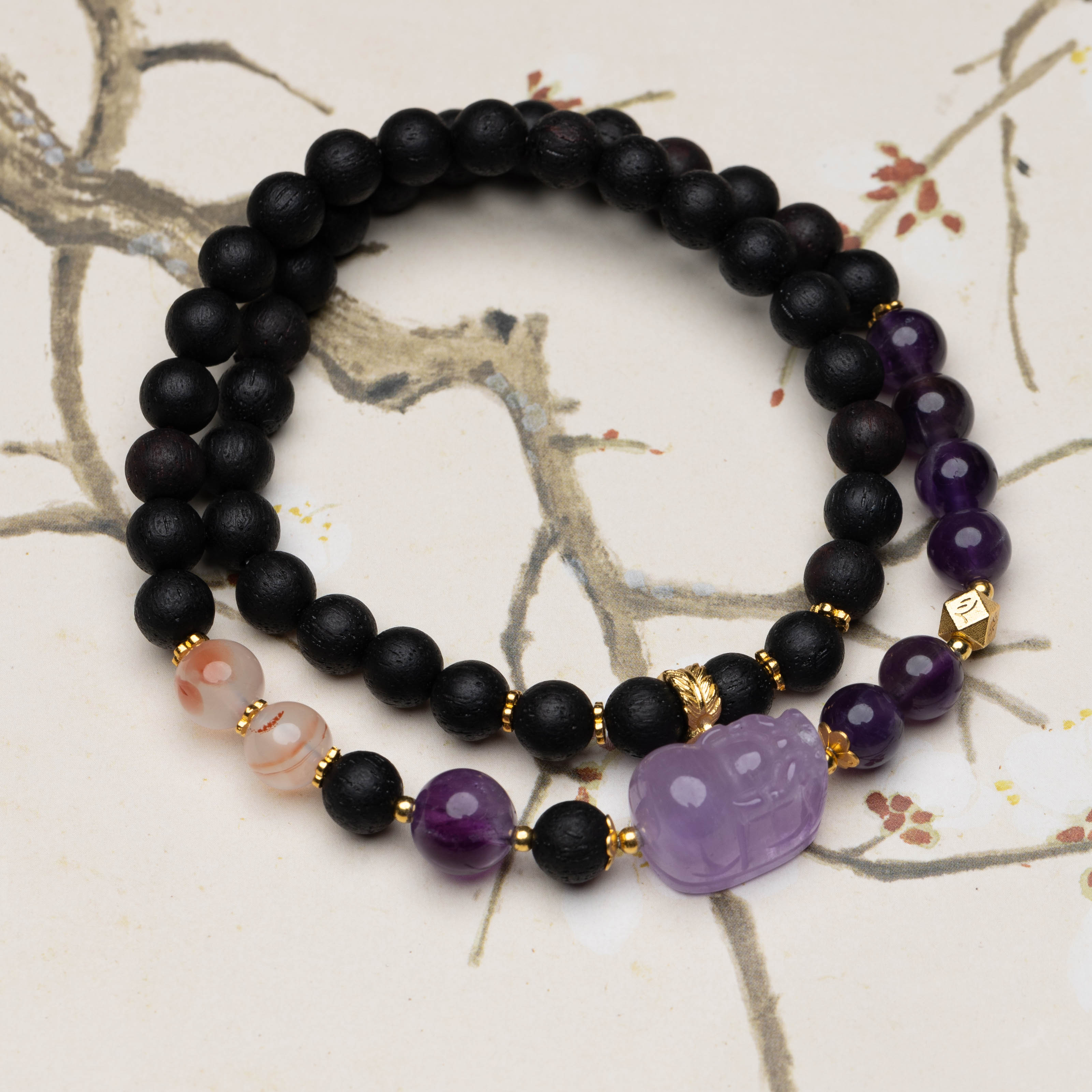 【紫笙】降真香0.6紫水晶貔貅双圈手串