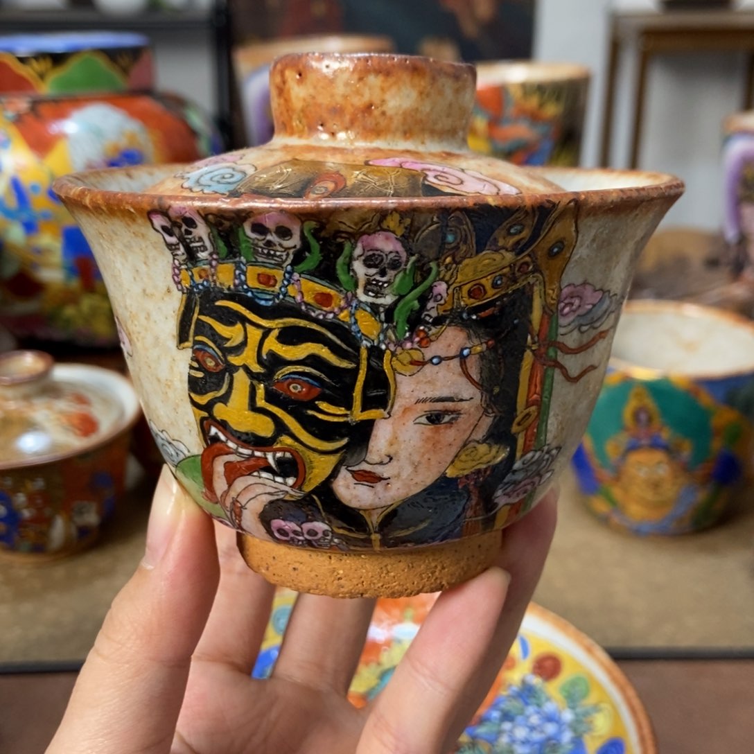 手工绘画扎基拉姆盖碗