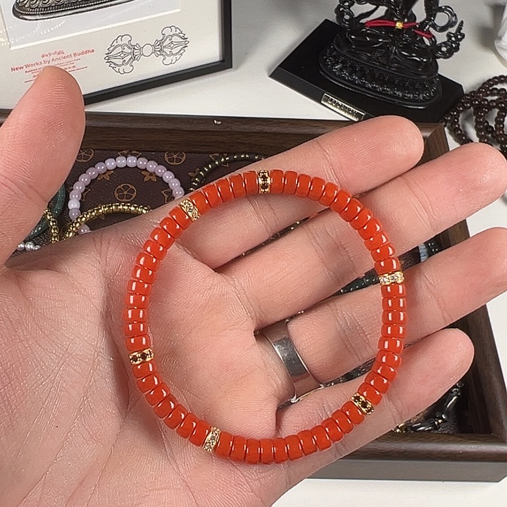 南红玛瑙银S925镀金镶嵌手链溜达玩溜达玩